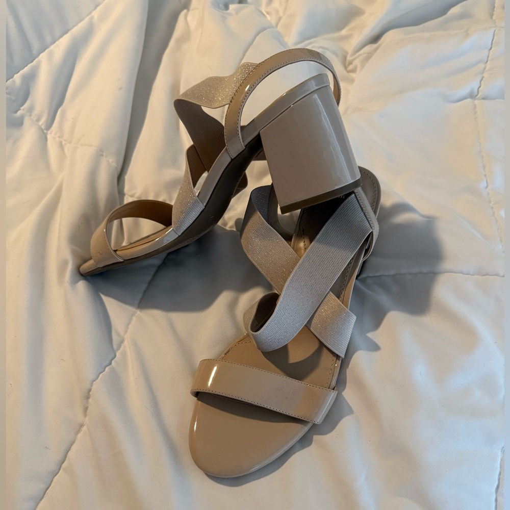 Anne Klein Chic Tan Strappy Block Heels